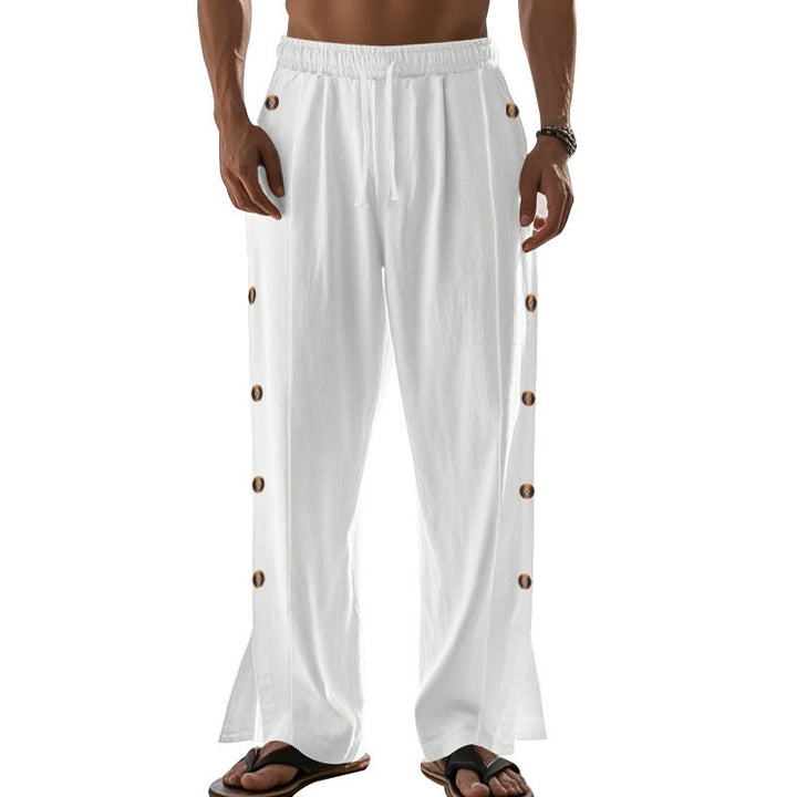 Pantalon en coton uni avec poches et boutons latéraux pour homme Motif Buddha Stones - image 66