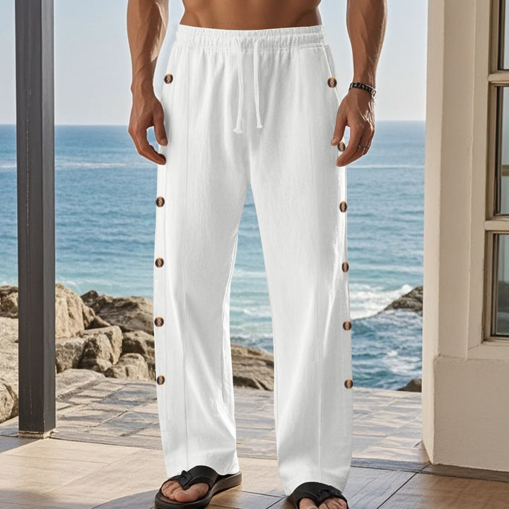 Pantalon en coton uni avec poches et boutons latéraux pour homme Motif Buddha Stones - image 64