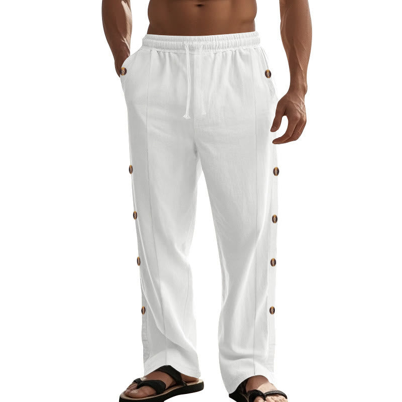Pantalon en coton uni avec poches et boutons latéraux pour homme Motif Buddha Stones - image 69