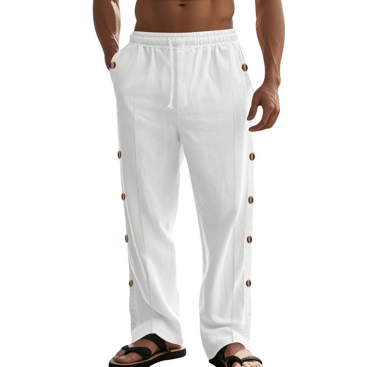 Pantalon en coton uni avec poches et boutons latéraux pour homme Motif Buddha Stones - image 69