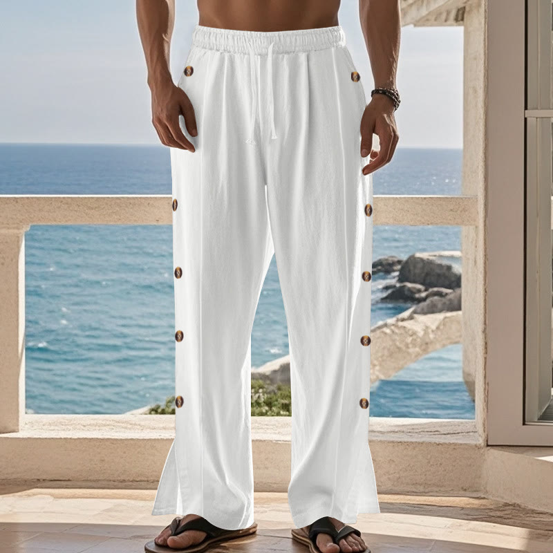 Pantalon en coton uni avec poches et boutons latéraux pour homme Motif Buddha Stones - image 63