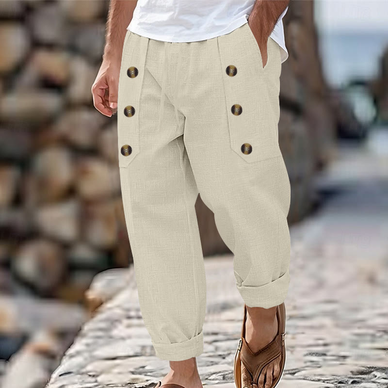 Pantalon décontracté en coton uni avec poches et boutons pour homme Motif Buddha Stones - Beige - US/UK/AU46，EU56 (3XL) - image 33