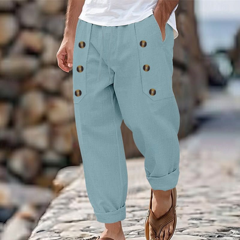 Pantalon décontracté en coton uni avec poches et boutons pour homme Motif Buddha Stones - Turquoise pâle - US/UK/AU46，EU56 (3XL) - image 17