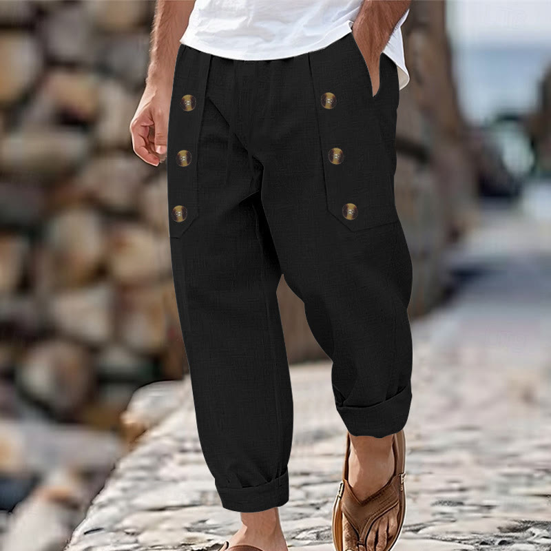 Pantalon décontracté en coton uni avec poches et boutons pour homme Motif Buddha Stones - Noir - US/UK/AU46，EU56 (3XL) - image 9