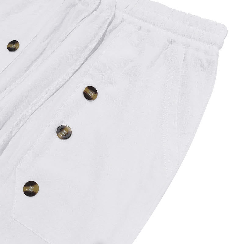 Pantalon décontracté en coton uni avec poches et boutons pour homme Motif Buddha Stones - image 3
