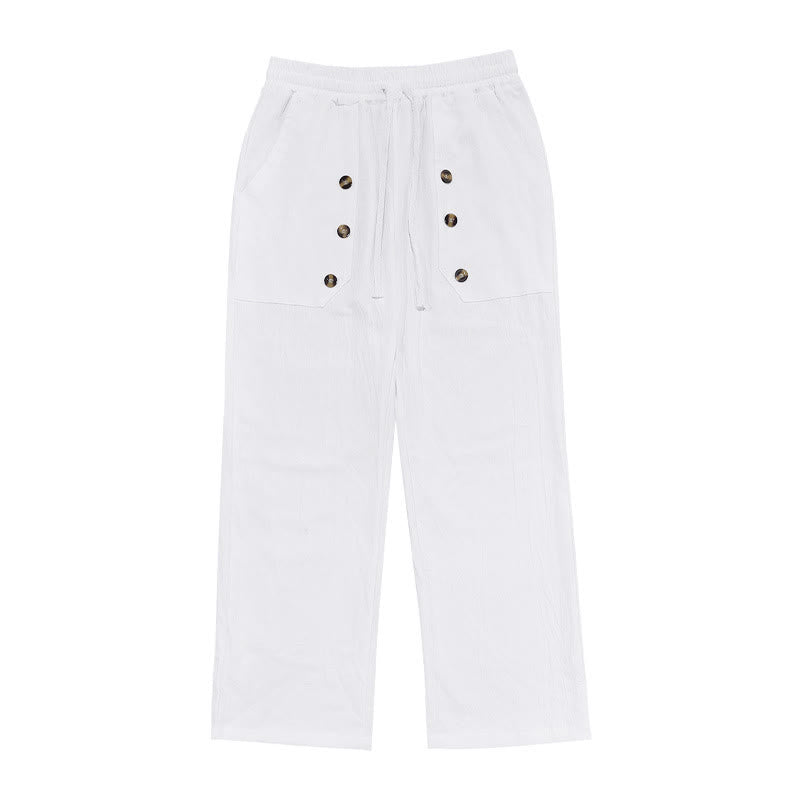 Pantalon décontracté en coton uni avec poches et boutons pour homme Motif Buddha Stones - image 2