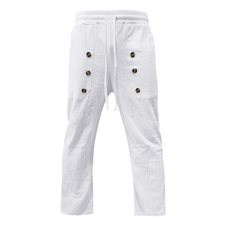 Pantalon décontracté en coton uni avec poches et boutons pour homme Motif Buddha Stones - image 6