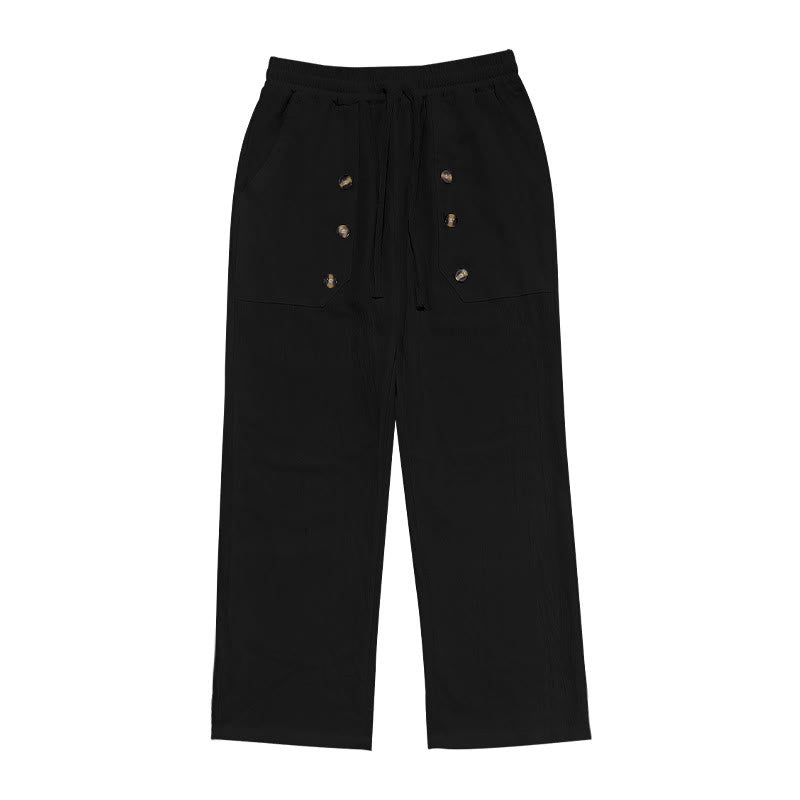 Pantalon décontracté en coton uni avec poches et boutons pour homme Motif Buddha Stones - image 10