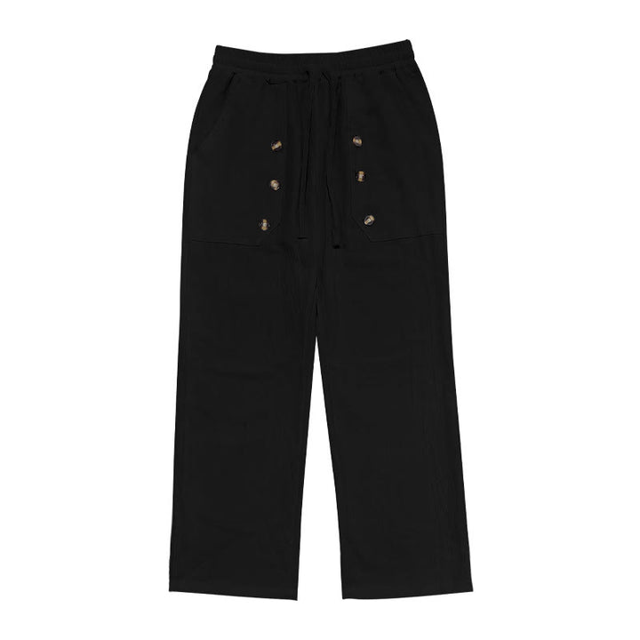 Pantalon décontracté en coton uni avec poches et boutons pour homme Motif Buddha Stones - image 10