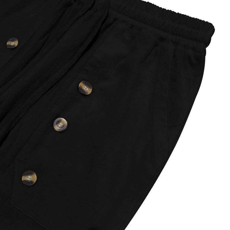 Pantalon décontracté en coton uni avec poches et boutons pour homme Motif Buddha Stones - image 8