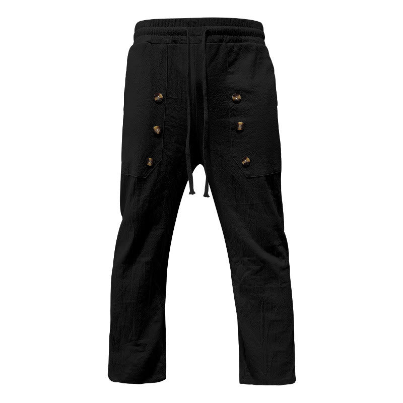 Pantalon décontracté en coton uni avec poches et boutons pour homme Motif Buddha Stones - image 14