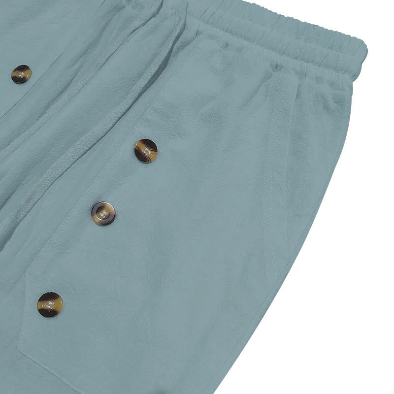 Pantalon décontracté en coton uni avec poches et boutons pour homme Motif Buddha Stones - image 12