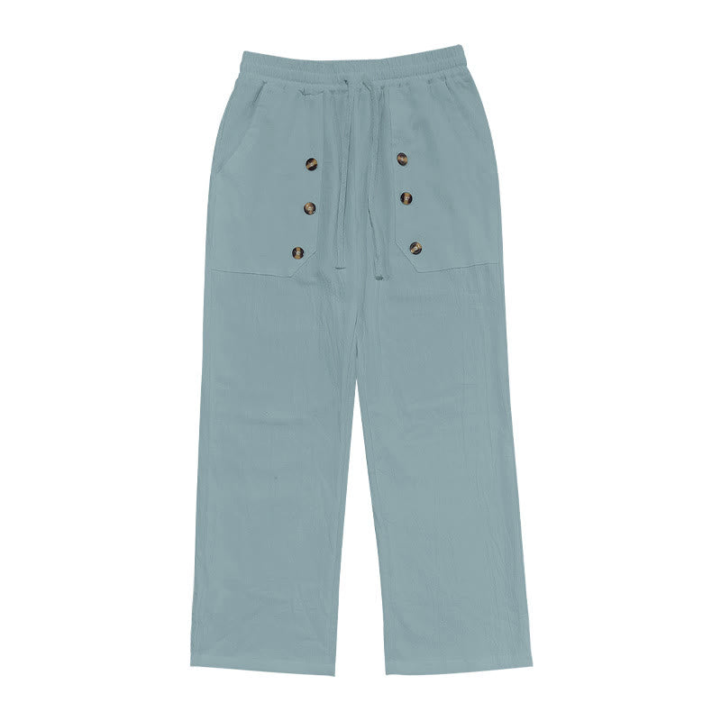 Pantalon décontracté en coton uni avec poches et boutons pour homme Motif Buddha Stones - image 18
