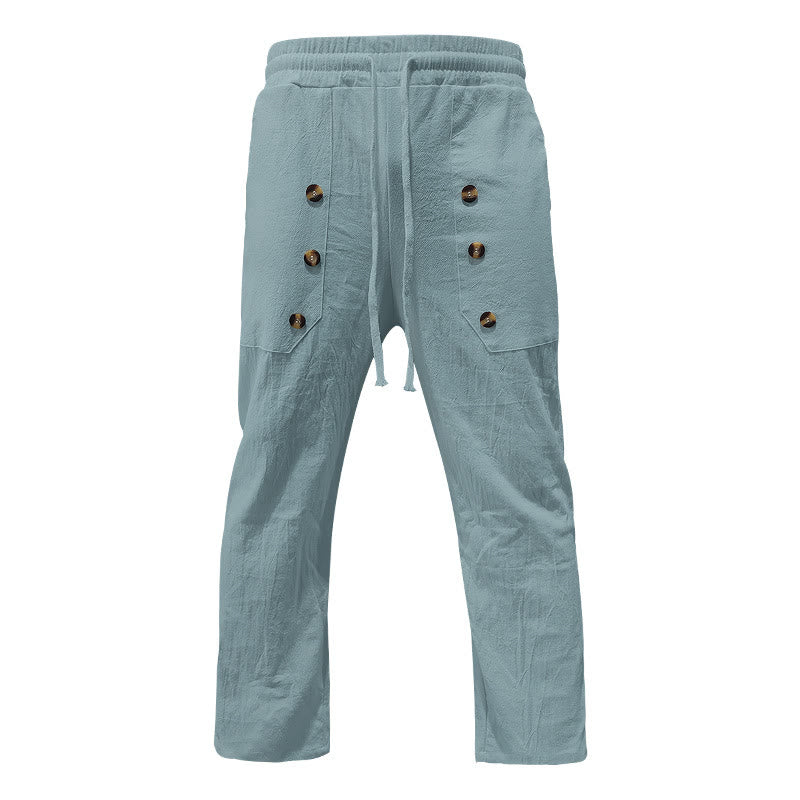 Pantalon décontracté en coton uni avec poches et boutons pour homme Motif Buddha Stones - image 22