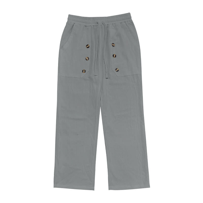 Pantalon décontracté en coton uni avec poches et boutons pour homme Motif Buddha Stones - image 26