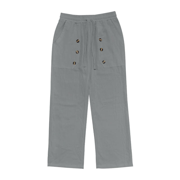 Pantalon décontracté en coton uni avec poches et boutons pour homme Motif Buddha Stones - image 26