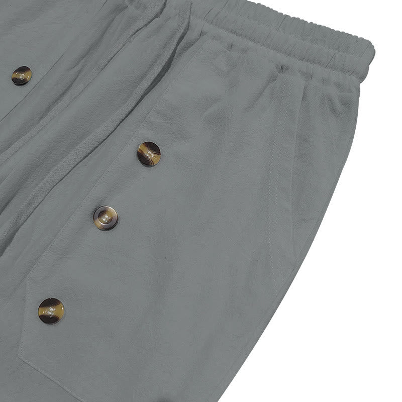 Pantalon décontracté en coton uni avec poches et boutons pour homme Motif Buddha Stones - image 16