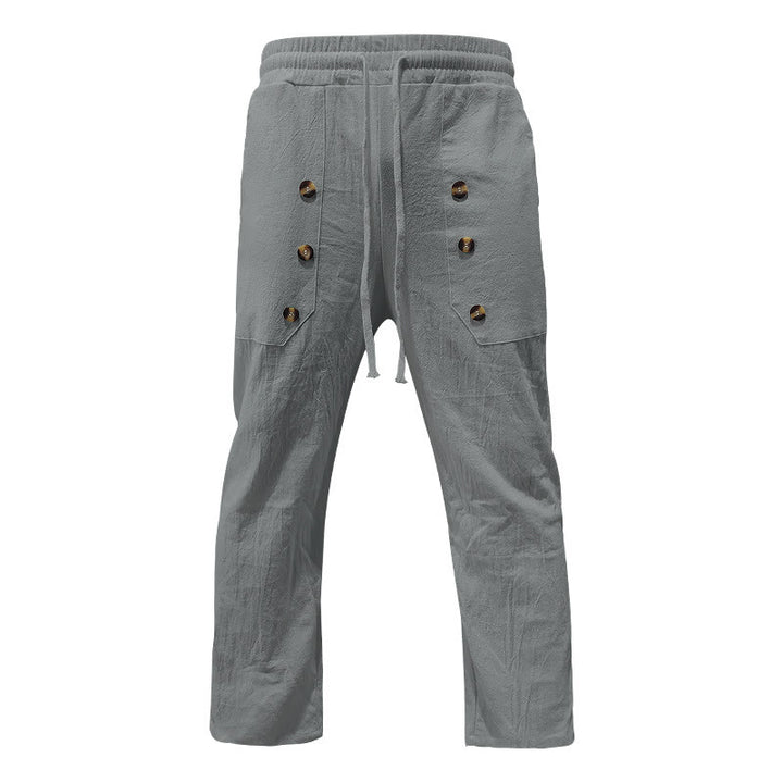 Pantalon décontracté en coton uni avec poches et boutons pour homme Motif Buddha Stones - image 31