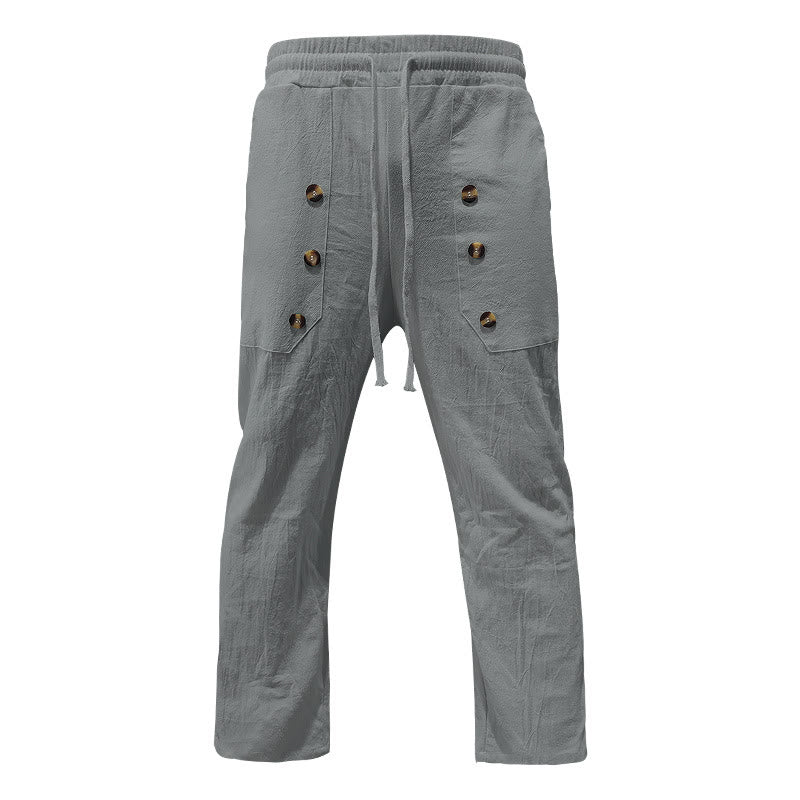 Pantalon décontracté en coton uni avec poches et boutons pour homme Motif Buddha Stones - Gris foncé - US/UK/AU46，EU56 (3XL) - image 14