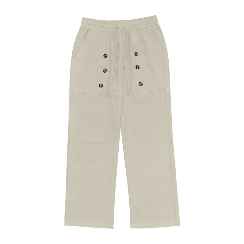 Pantalon décontracté en coton uni avec poches et boutons pour homme Motif Buddha Stones - image 34