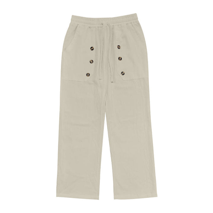Pantalon décontracté en coton uni avec poches et boutons pour homme Motif Buddha Stones - image 34