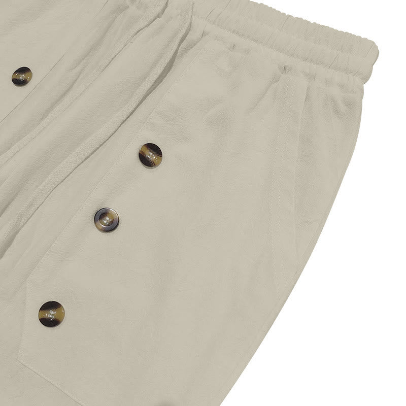 Pantalon décontracté en coton uni avec poches et boutons pour homme Motif Buddha Stones - image 21