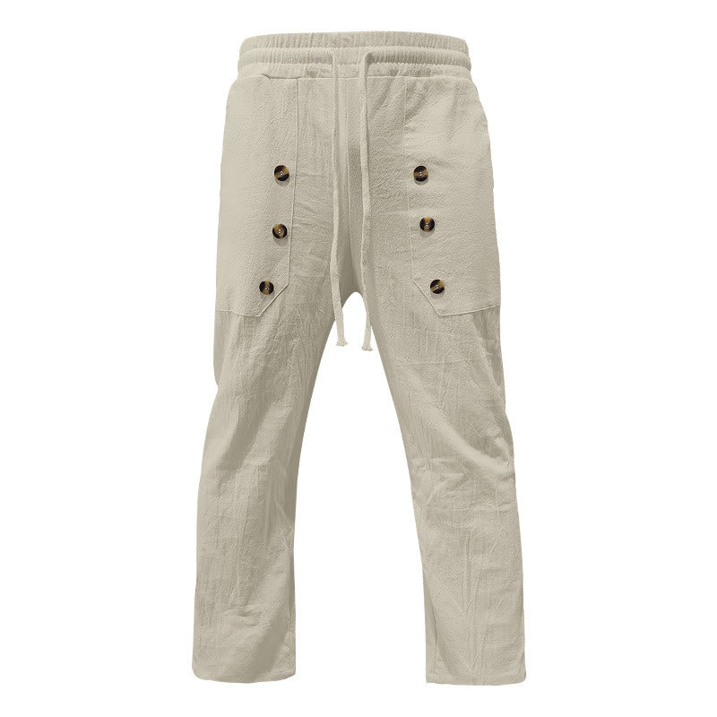 Pantalon décontracté en coton uni avec poches et boutons pour homme Motif Buddha Stones - image 38