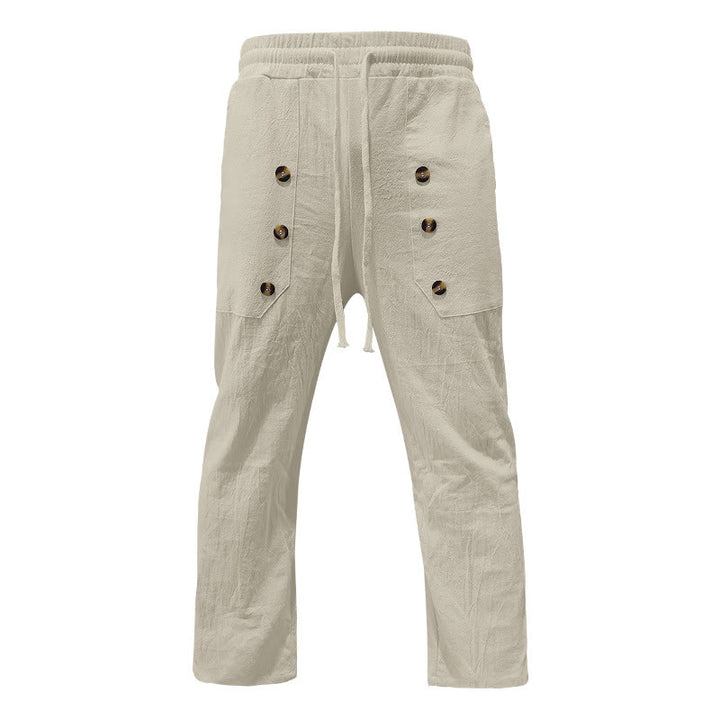 Pantalon décontracté en coton uni avec poches et boutons pour homme Motif Buddha Stones - image 38