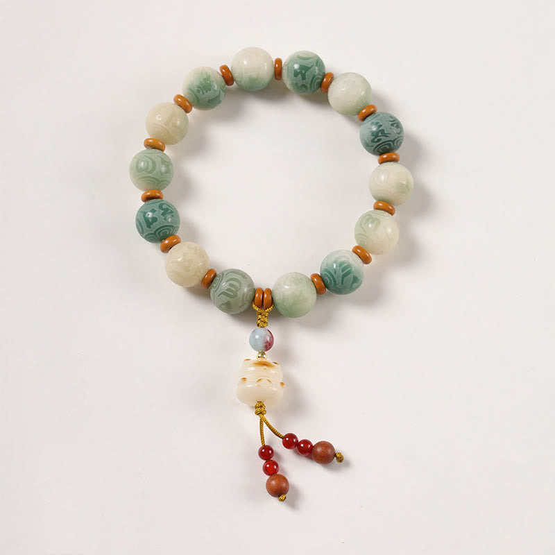 Bracelet de paix sculpté Zakiram en Buddha Stones dégradées Bodhi Seed Om Mani Padme Hum - Graine de Bodhi et chat (circonférence du poignet : 15-16 cm) - image 6