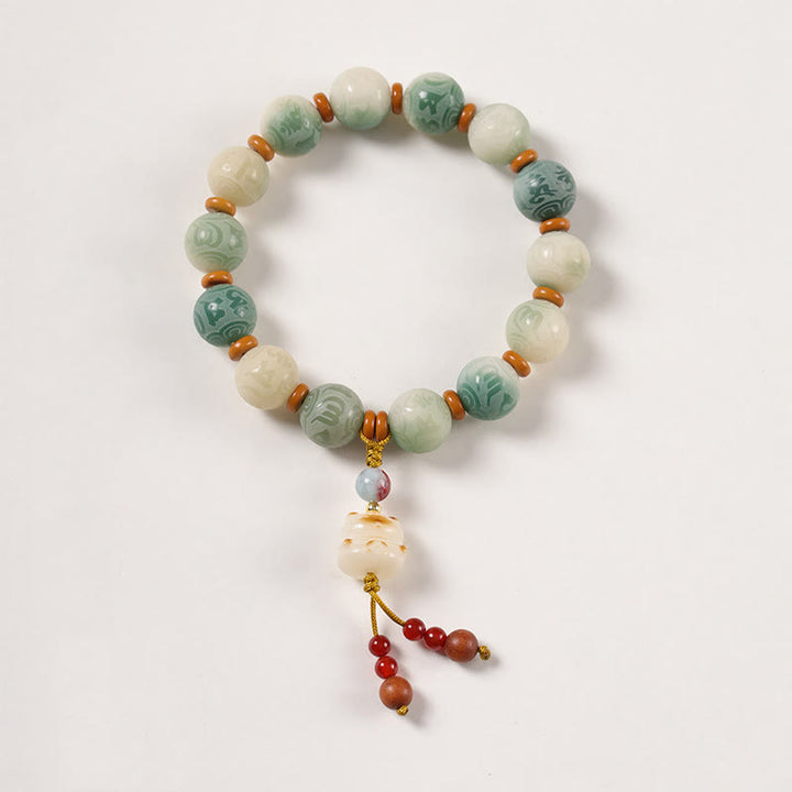 Bracelet de paix sculpté Zakiram en Buddha Stones dégradées Bodhi Seed Om Mani Padme Hum - Graine de Bodhi et chat (circonférence du poignet : 15-16 cm) - image 6