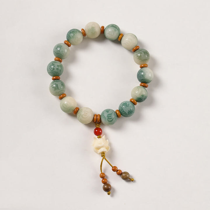 Bracelet de paix sculpté Zakiram en Buddha Stones dégradées Bodhi Seed Om Mani Padme Hum - Graine de Bodhi et renard à neuf queues (circonférence du poignet : 15-16 cm) - image 10