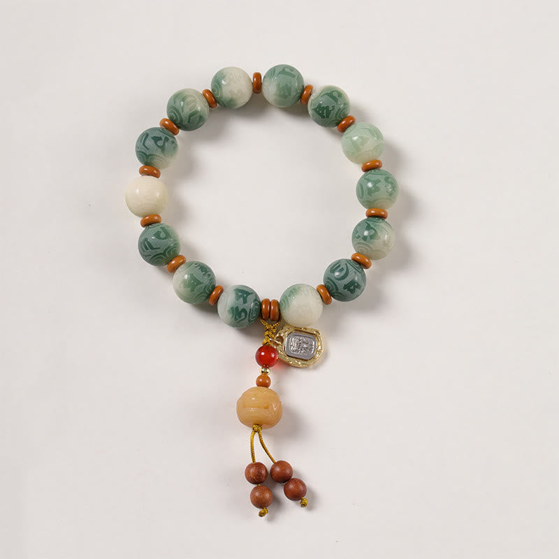 Bracelet de paix sculpté Zakiram en Buddha Stones dégradées Bodhi Seed Om Mani Padme Hum - image 2