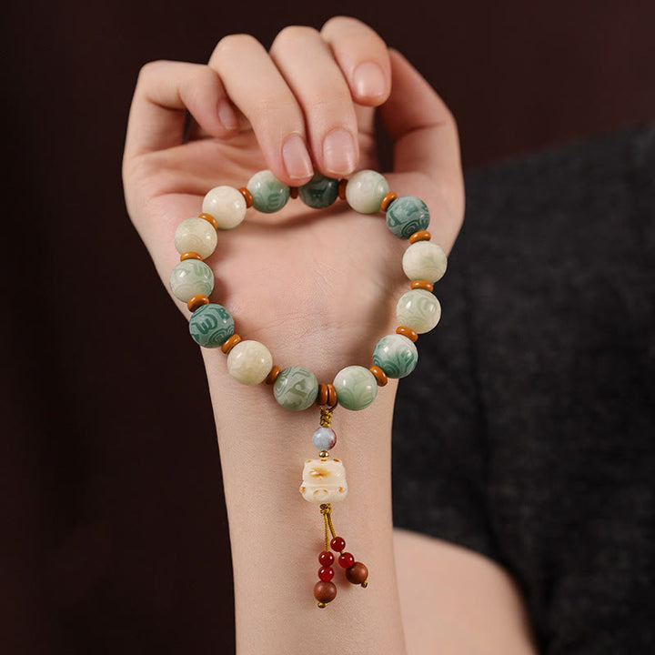 Bracelet de paix sculpté Zakiram en Buddha Stones dégradées Bodhi Seed Om Mani Padme Hum - image 9