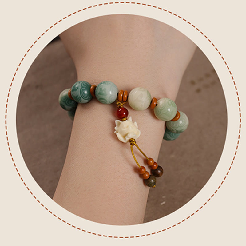Bracelet de paix sculpté Zakiram en Buddha Stones dégradées Bodhi Seed Om Mani Padme Hum - image 14