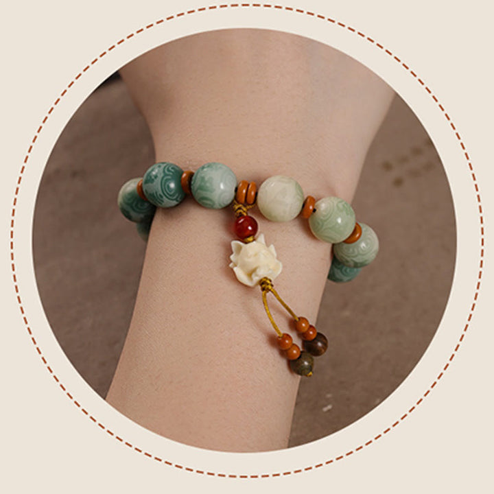 Bracelet de paix sculpté Zakiram en Buddha Stones dégradées Bodhi Seed Om Mani Padme Hum - image 14