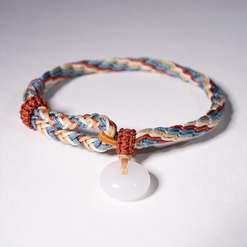 Bracelet tressé en corde colorée avec boucle de protection en jade Hetian naturel et Buddha Stones - image 2