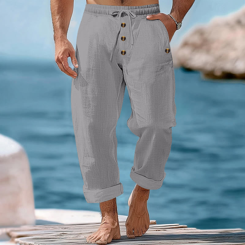 Pantalon en coton pour homme avec poches et boutons de couleur unie et cordon de serrage - Gris foncé - US/UK/AU46，EU56 (3XL) - image 21