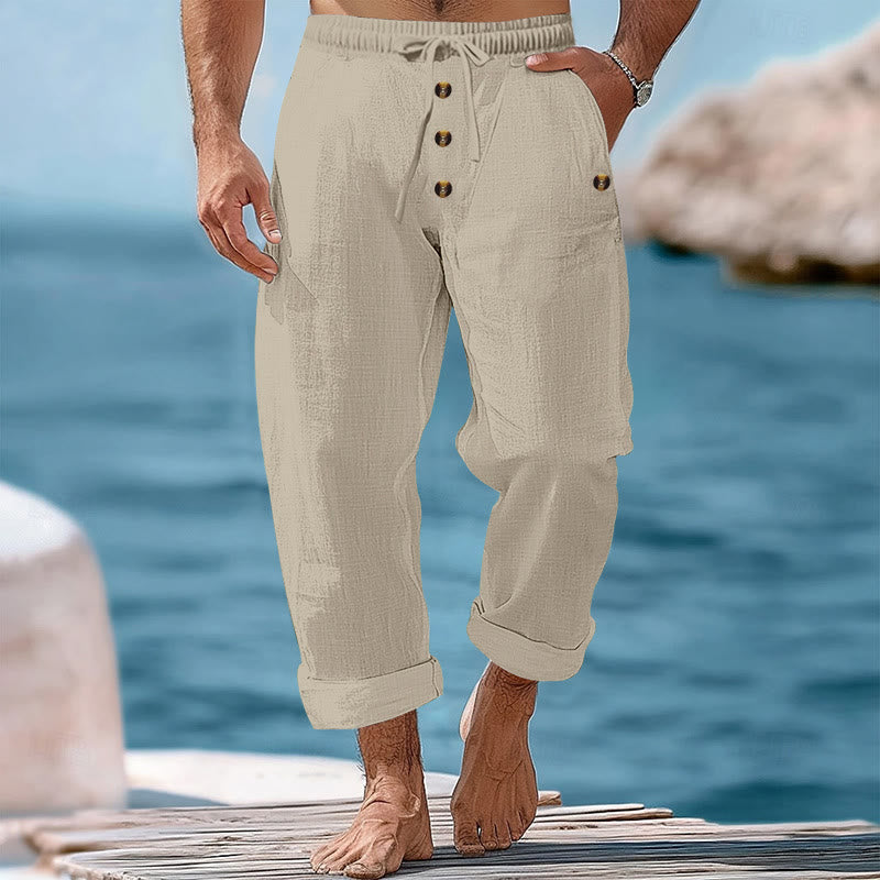Pantalon en coton pour homme avec poches et boutons de couleur unie et cordon de serrage - Beige - US/UK/AU46，EU56 (3XL) - image 34
