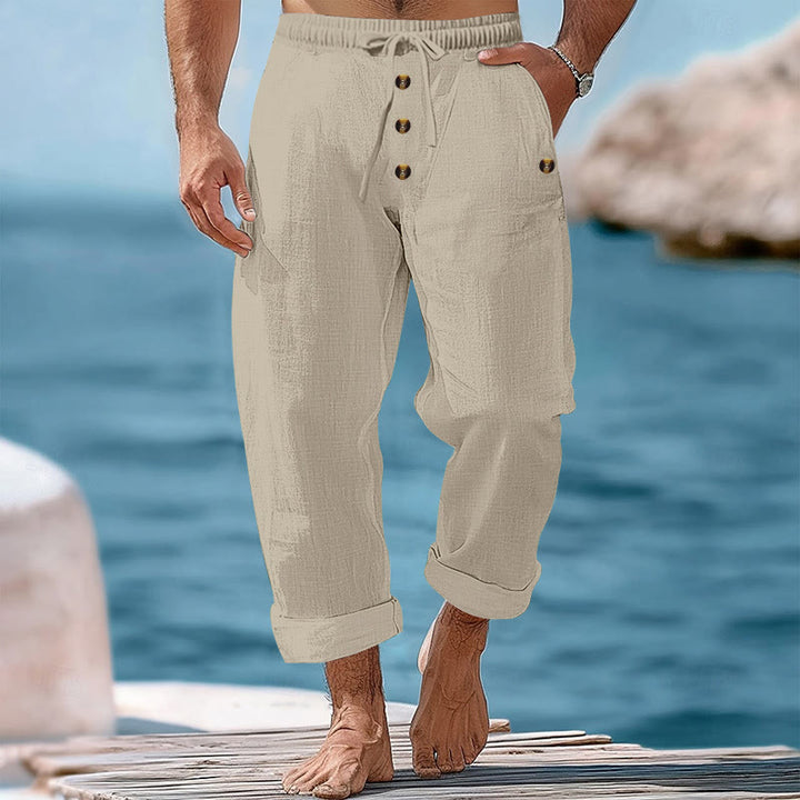 Pantalon en coton pour homme avec poches et boutons de couleur unie et cordon de serrage - Beige - US/UK/AU46，EU56 (3XL) - image 34