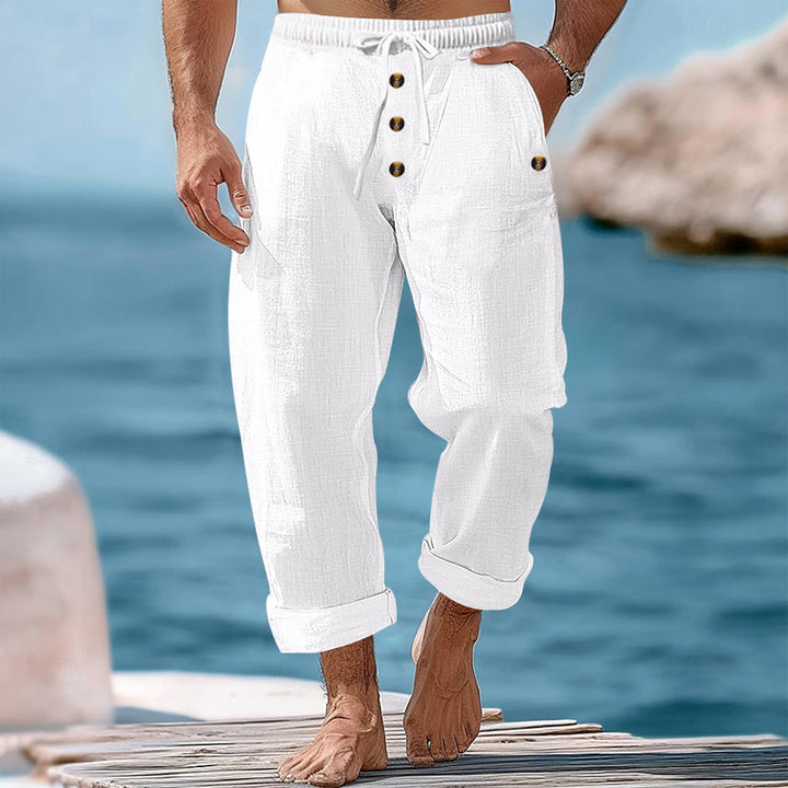 Pantalon en coton pour homme avec poches et boutons de couleur unie et cordon de serrage - Blanc - US/UK/AU46，EU56 (3XL) - image 8