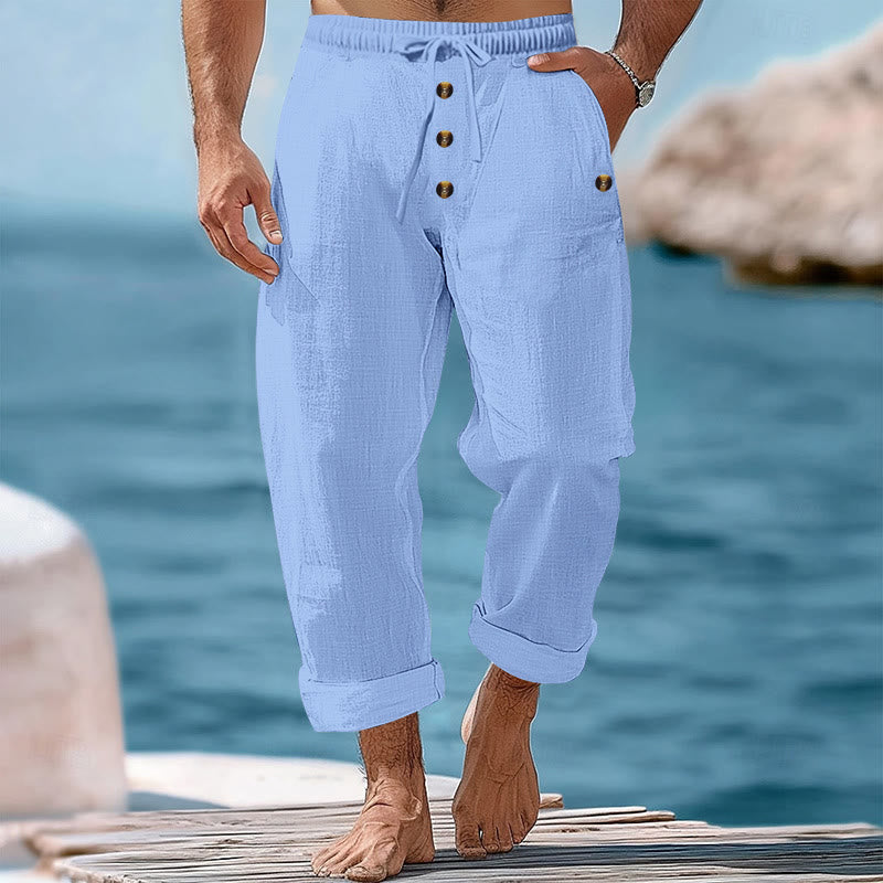 Pantalon en coton pour homme avec poches et boutons de couleur unie et cordon de serrage - Bleu ciel clair - US/UK/AU46，EU56 (3XL) - image 41