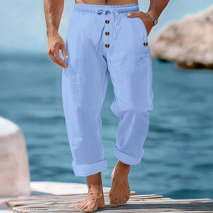 Pantalon en coton pour homme avec poches et boutons de couleur unie et cordon de serrage - Bleu ciel clair - US/UK/AU46，EU56 (3XL) - image 41