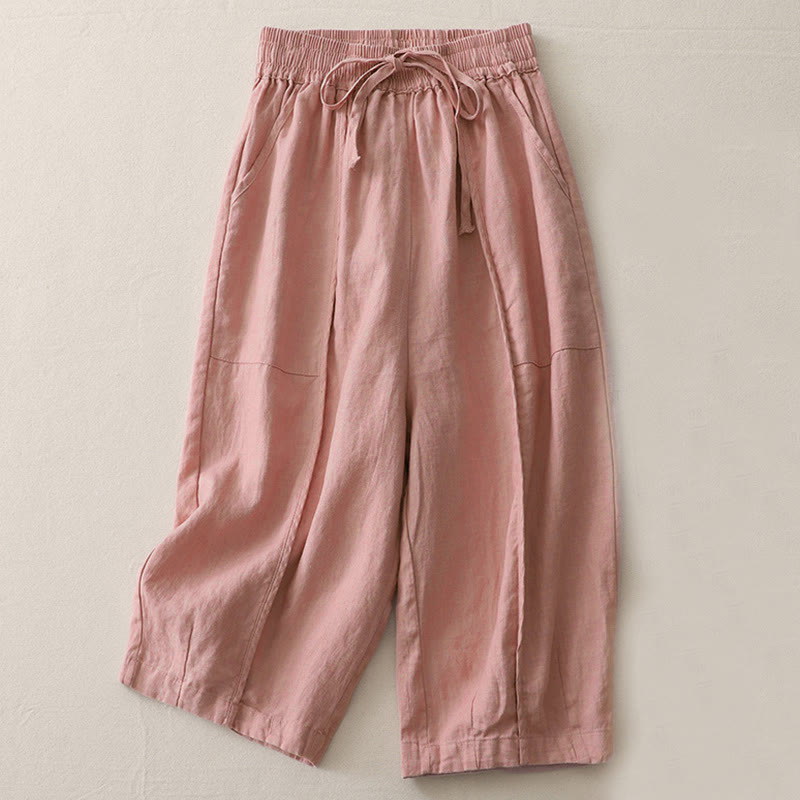 Pantalon décontracté uni à jambes larges et poches pour femme, en polyester, longueur 7-8, motif Buddha Stones, couleur unie, patchwork - Rose - US8-10，UK/AU12-14，EU40-42 (2XL) - image 4