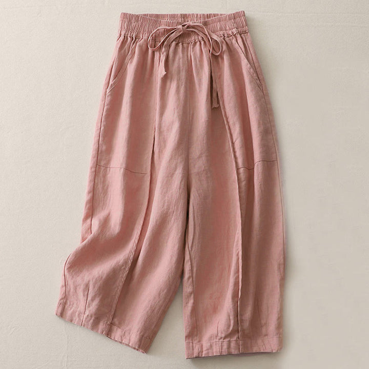 Pantalon décontracté uni à jambes larges et poches pour femme, en polyester, longueur 7-8, motif Buddha Stones, couleur unie, patchwork - Rose - US8-10，UK/AU12-14，EU40-42 (2XL) - image 4