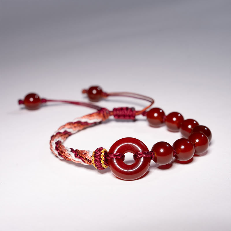 Bracelet en corde rouge avec boucle de paix en agate rouge naturelle et Buddha Stones - image 2