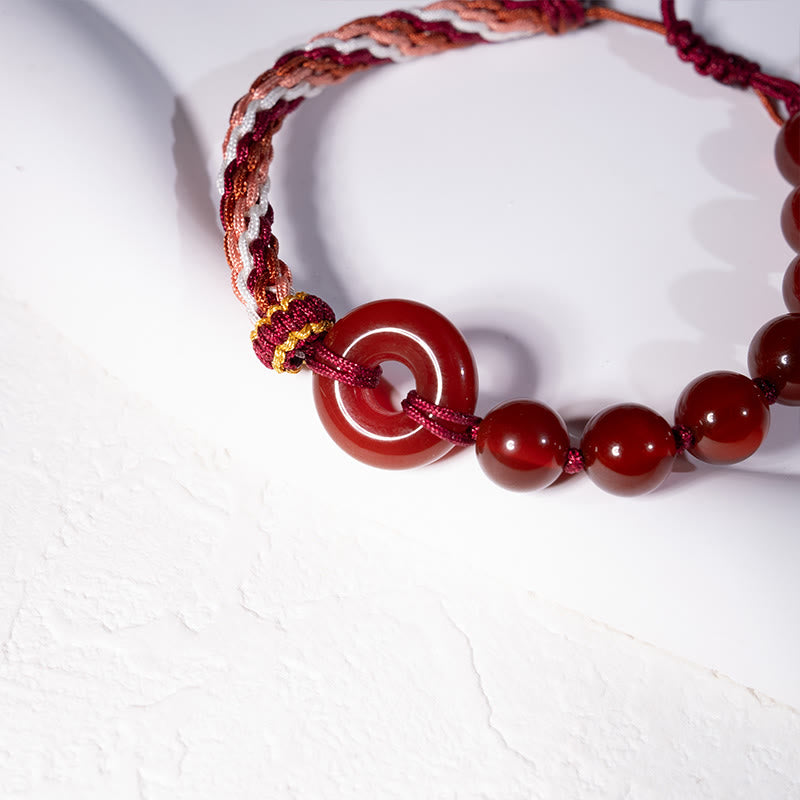 Bracelet en corde rouge avec boucle de paix en agate rouge naturelle et Buddha Stones - image 4