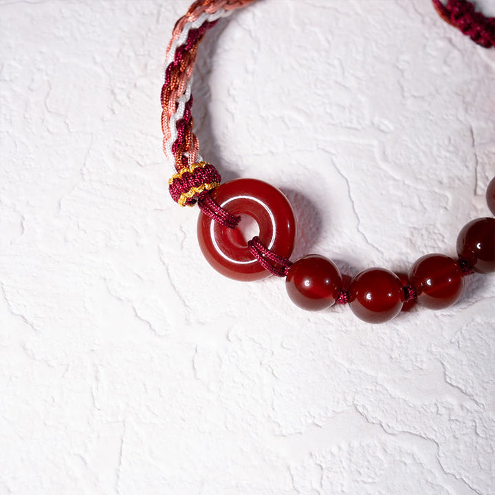 Bracelet en corde rouge avec boucle de paix en agate rouge naturelle et Buddha Stones - image 5