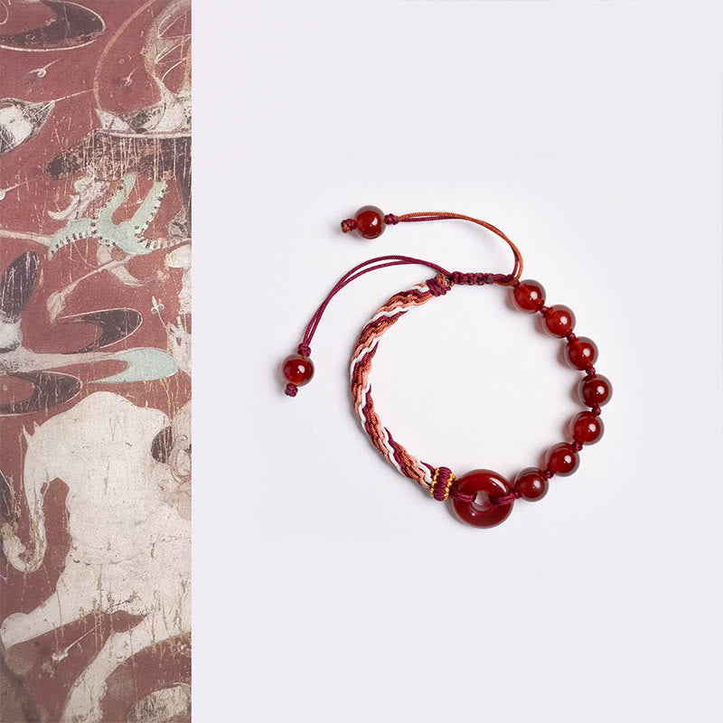 Bracelet en corde rouge avec boucle de paix en agate rouge naturelle et Buddha Stones - Boucle de paix en agate rouge (tour de poignet : 15-22 cm) - image 1