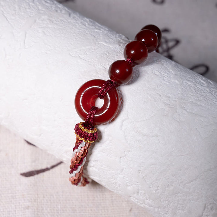 Bracelet en corde rouge avec boucle de paix en agate rouge naturelle et Buddha Stones - image 3