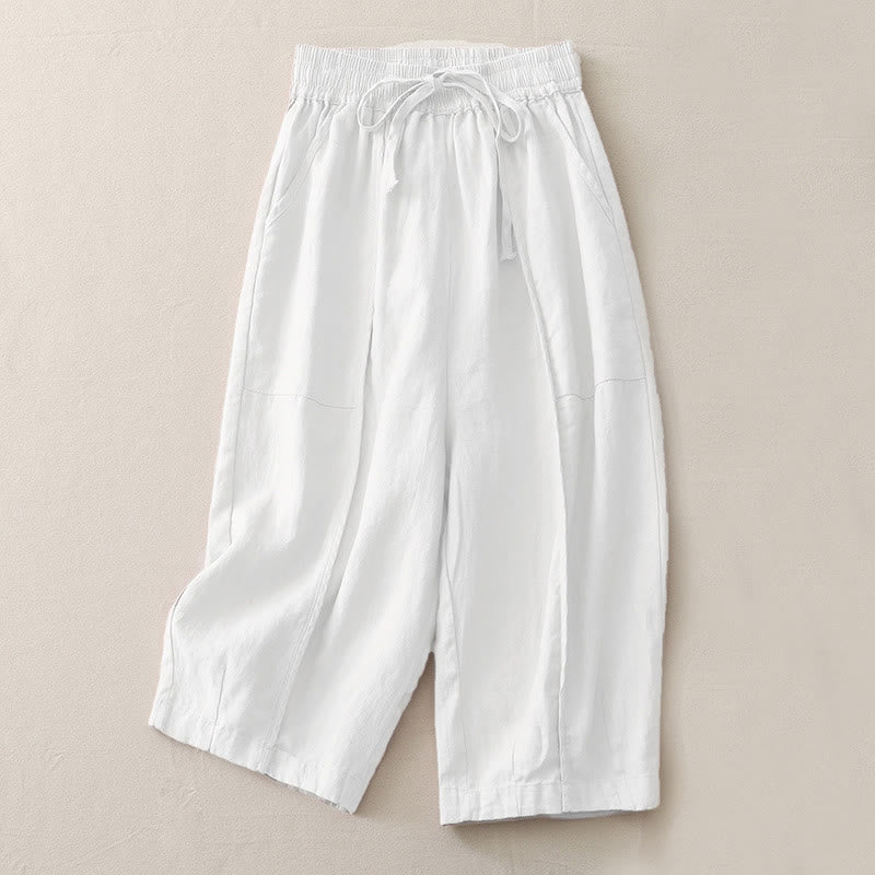 Pantalon décontracté uni à jambes larges et poches pour femme, en polyester, longueur 7-8, motif Buddha Stones, couleur unie, patchwork - Neige - US8-10，UK/AU12-14，EU40-42 (2XL) - image 23